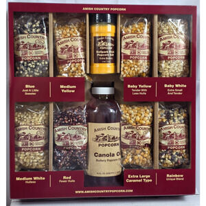 Popcorn, Amish Country Corn, Gift Box w/Oil & Butter Seasoning, Exp. 2027, New